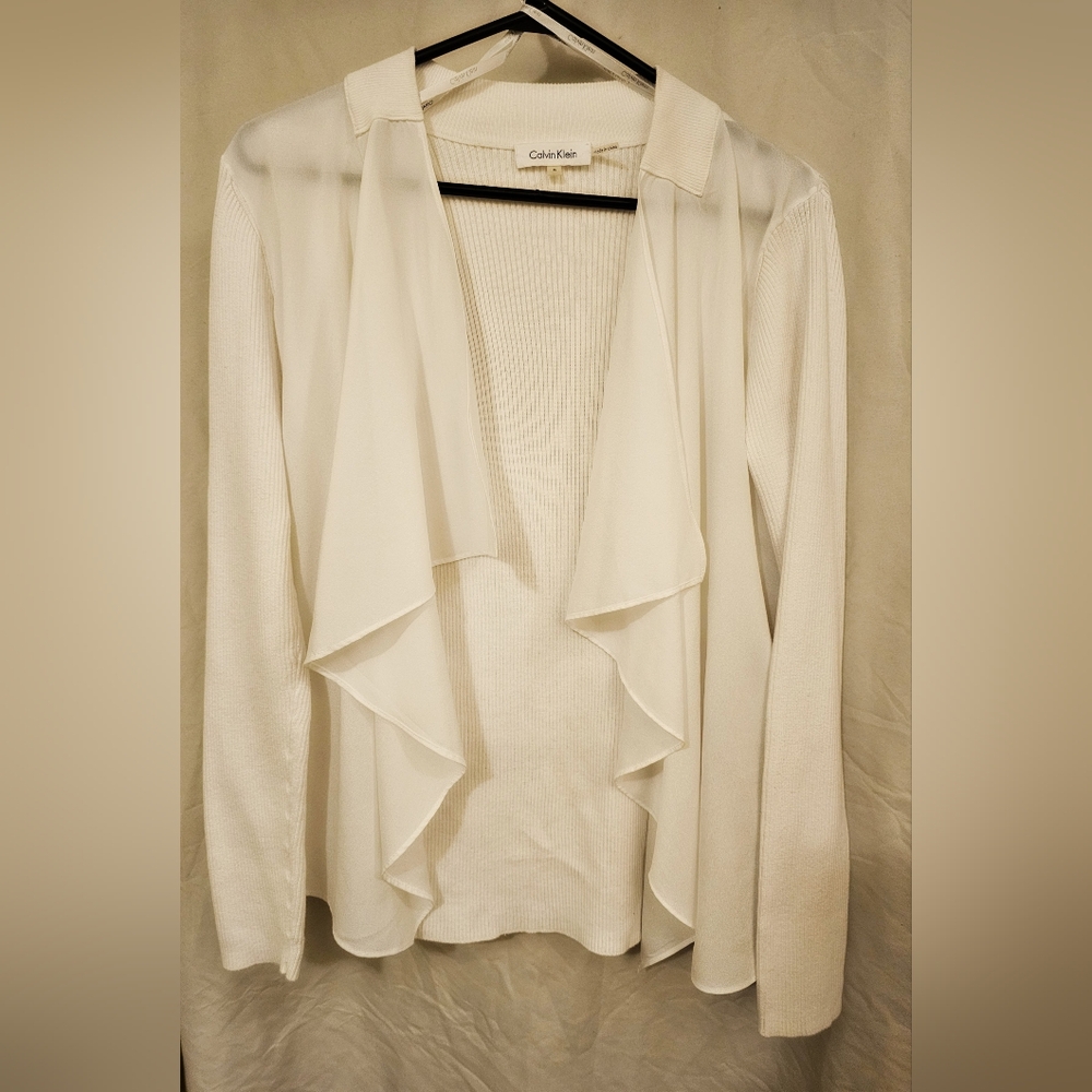 NWOT Calvin Klein Womens Sheer & Knit Open Front Sweater - White/Sheer